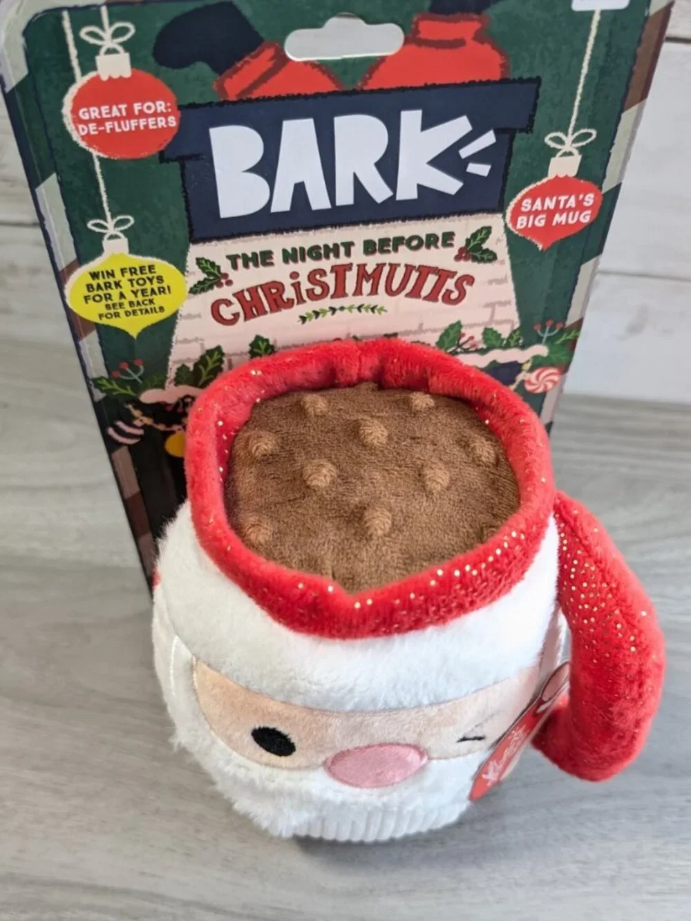 BARK Holiday Santa's Big Mug Dog Toy Hot cocoa